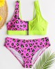 Women Leopard Patchwork Front Zipper Bikini Backless Swimwear Women Leopard Patchwork Front Zipper Bikini Backless Swimwear